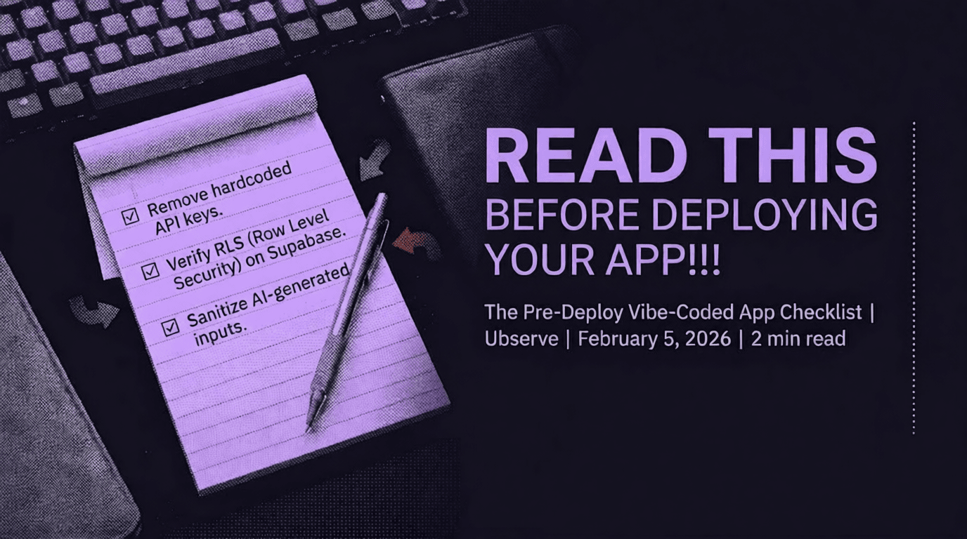 Pre-deploy vibe-coded app checklist thumbnail with security tasks before shipping.