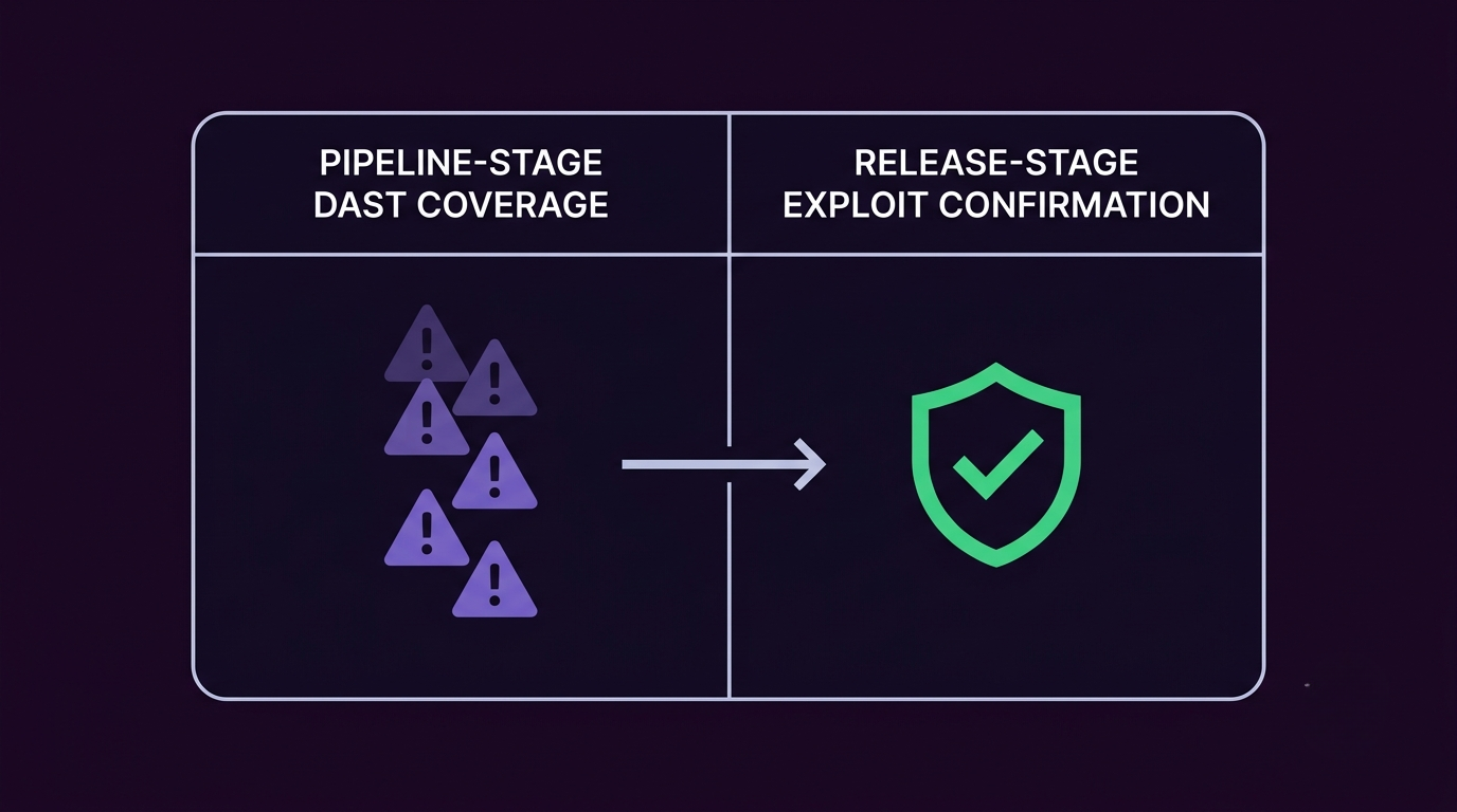 Pipeline-stage DAST coverage versus release-stage exploit confirmation