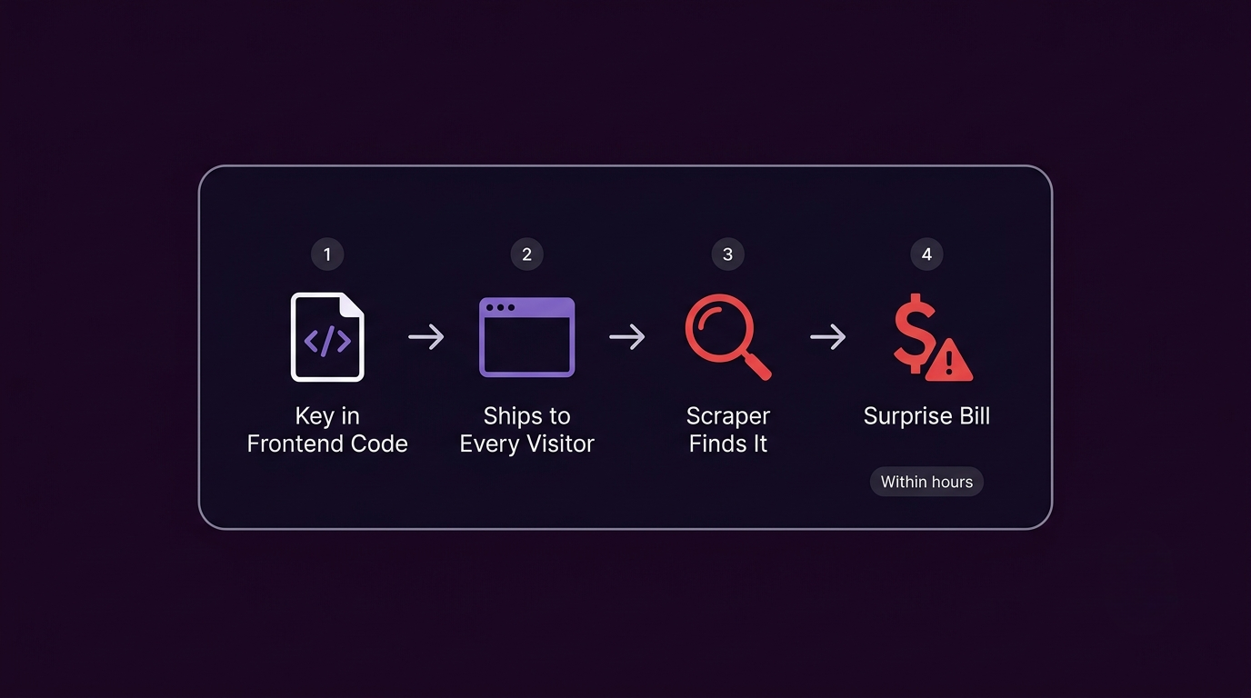 A key shipped directly to the browser versus routed through a server before reaching the client